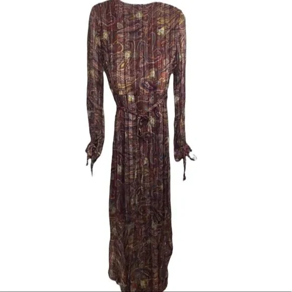 Anthropologie Love Sam Moroccan Paisley Wrap Dress V Neck Long Sleeve Size Small - Picture 4 of 15